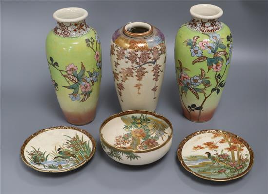 Three Satsuma vases and three smaller Satsuma